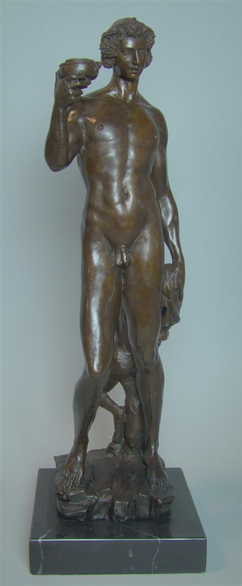 BRONZE BACCHUS AND BOY signed