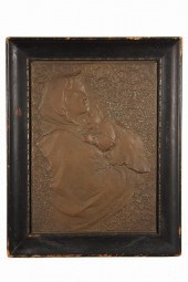 BRONZE BAS RELIEF - Mother and