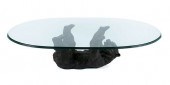 BRONZE BEAR GLASS TOP COFFEE T