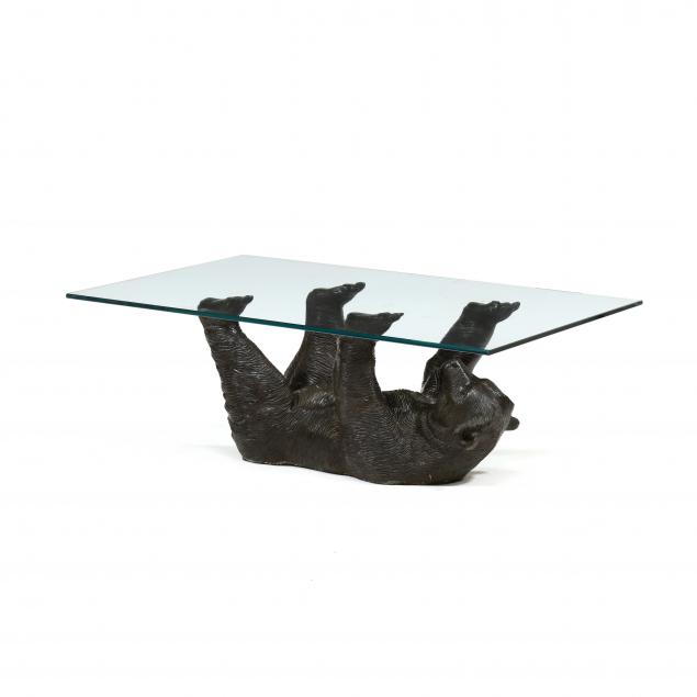BRONZE BEAR GLASS TOP COFFEE