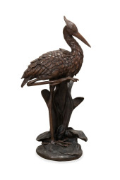 BRONZE BLUE HERON FIGURE IN A