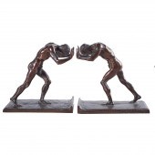 BRONZE BOOKENDS, ISIDORE KONTI