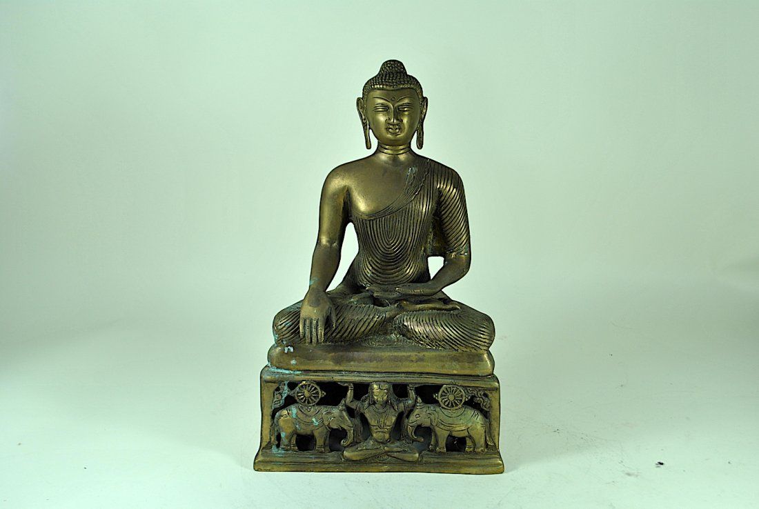BRONZE BUDDHA WITH ELEPHANT
