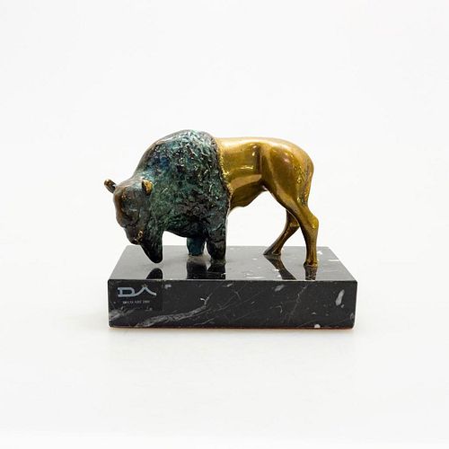 BRONZE BUFFALO STUDY SCULPTURE ON