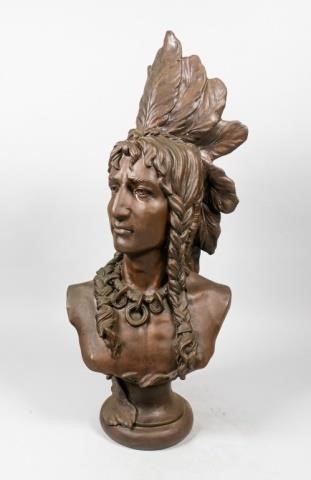 BRONZE BUST INDIAN BRAVEBronze bust