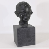 BRONZE BUST OF A GIRL ON PLINT