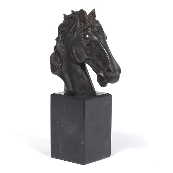 BRONZE BUST OF A HORSE ON MARBLE