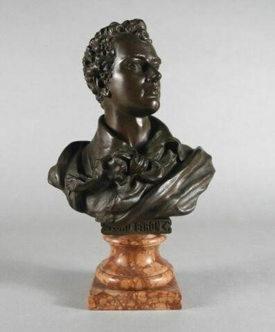 BRONZE BUST OF LORD BYRON, LATE
