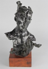 BRONZE BUST OF ''MAN WITH VIOL