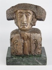 BRONZE BUST OF ''MAN WITH VIOL