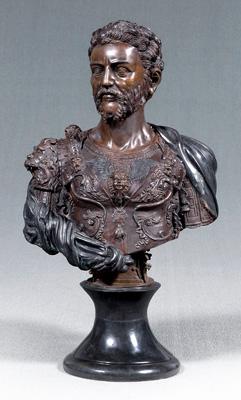 Bronze bust of Roman soldier,