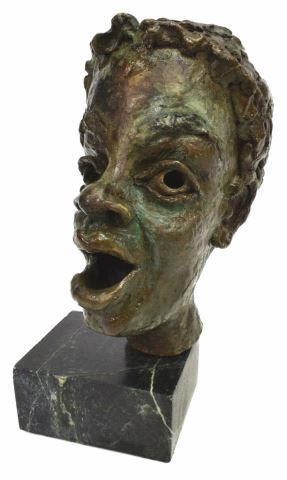 BRONZE BUST ON MARBLE, SINGING