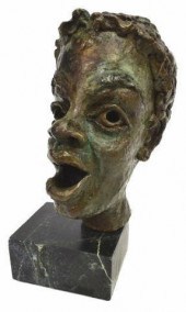 BRONZE BUST ON MARBLE, SINGING