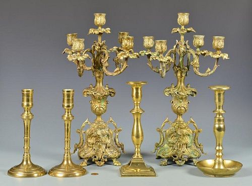 BRONZE CANDELABRA & BRASS