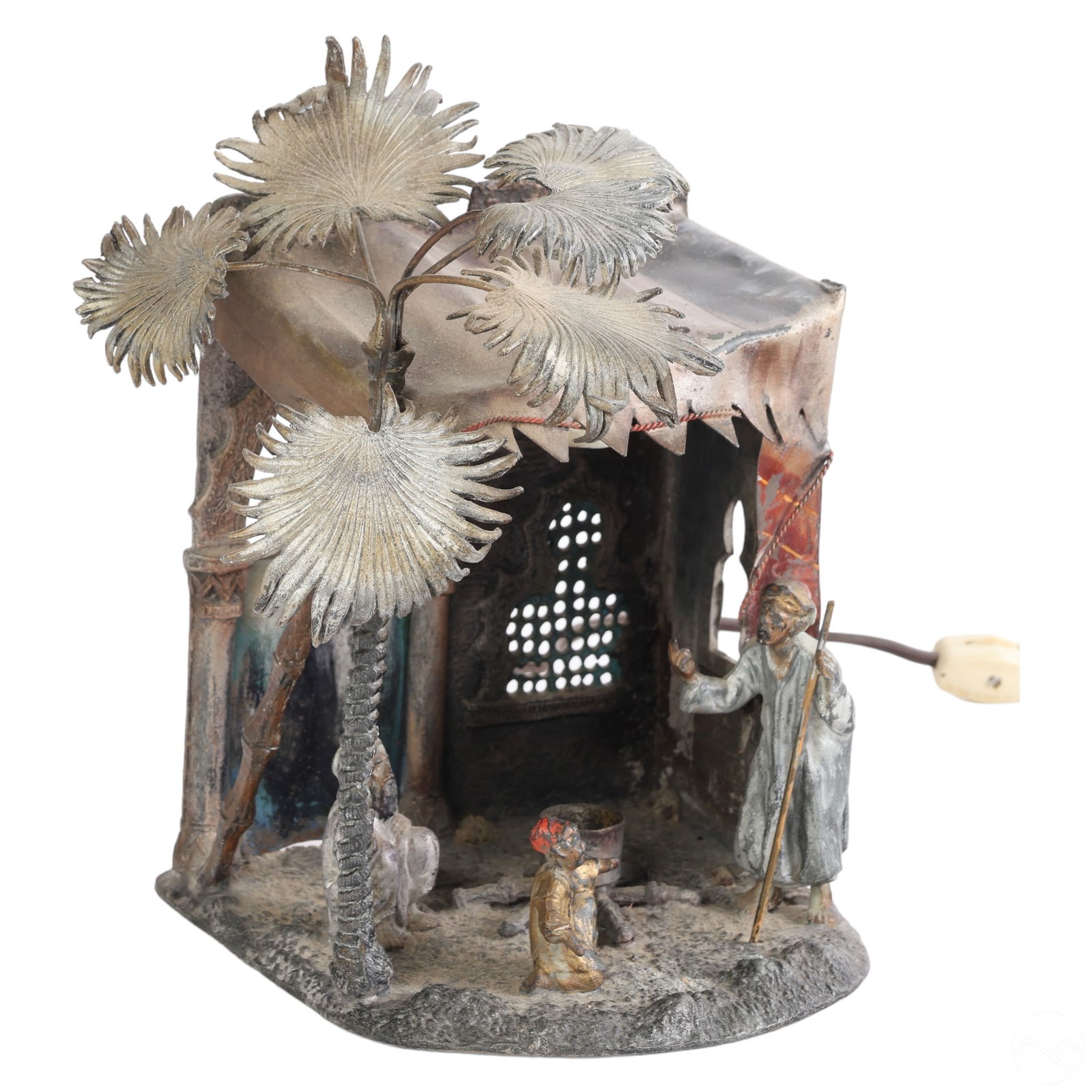 BRONZE CARPET SELLER STATUE LAMP