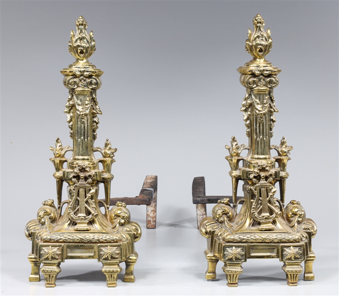 Bronze Chene fireplace andirons