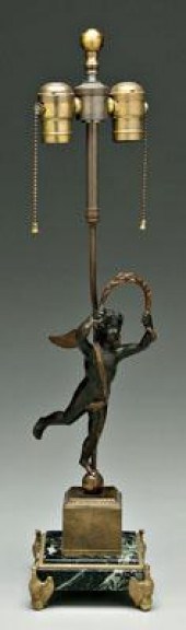 Bronze cherub lamp, cherub run