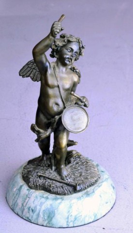 BRONZE CHERUB WITH DRUM AND