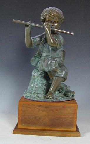 BRONZE CHILD FLUTE PLAYER