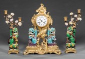 BRONZE, CHINESE PORCELAIN CLOC