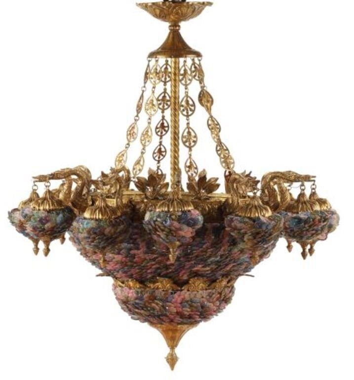 BRONZE & COLORED GLASS TWELVE-LIGHT