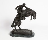 BRONZE COWBOY AND HORSE WOOLY