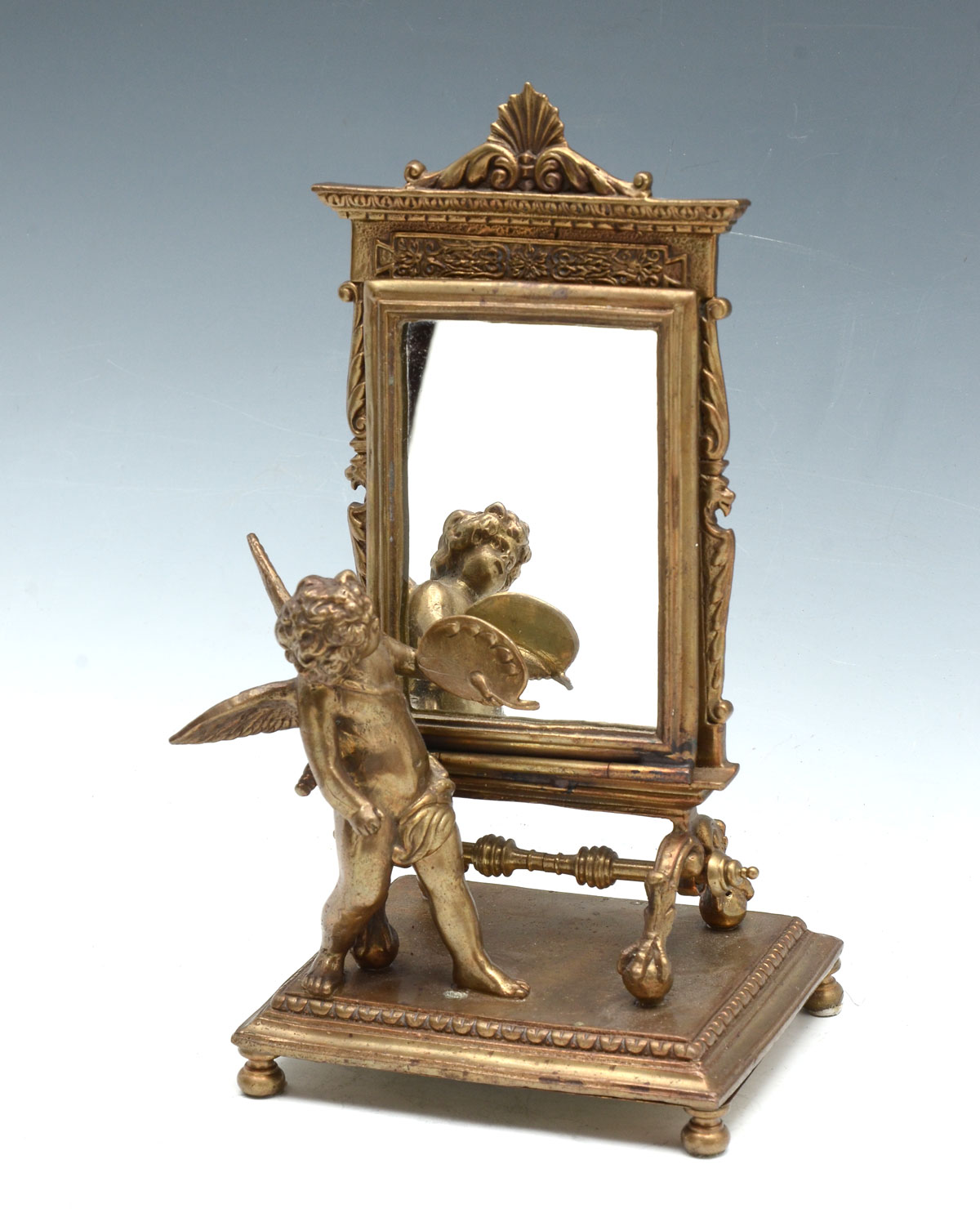 BRONZE CUPID WITH MIRROR: Bronze