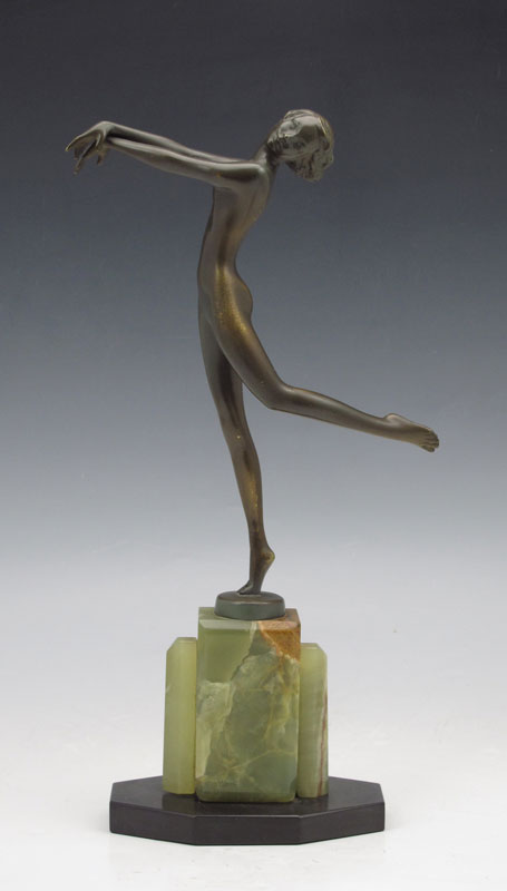 BRONZE DECO NUDE DANCER IN THE