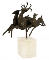 BRONZE DEER GROUP ON ONYX BASE