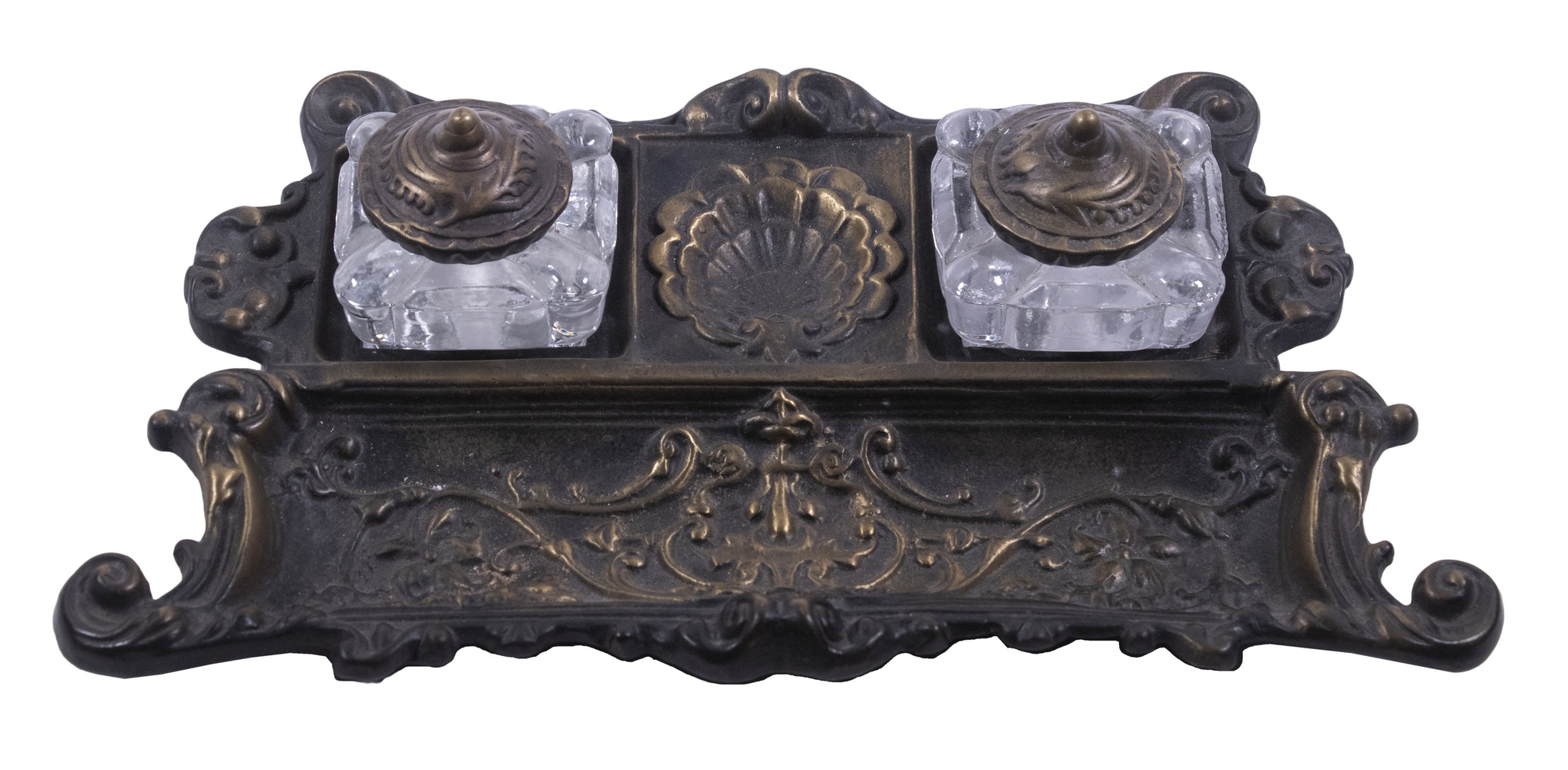 BRONZE DOUBLE INKWELL Vintage Art