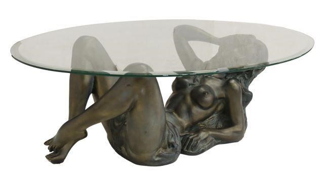 BRONZE DRAPED NUDE WOMAN & GLASS