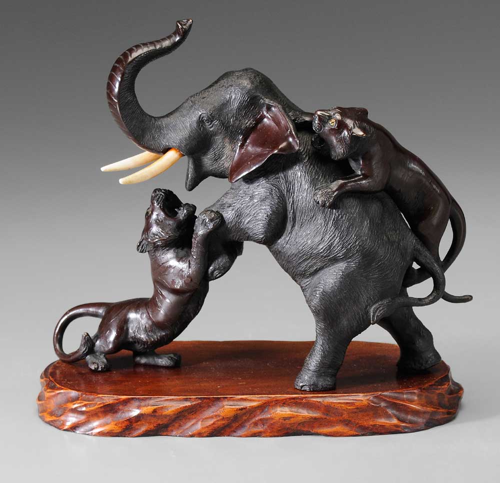 Bronze Elephant and Tiger Group