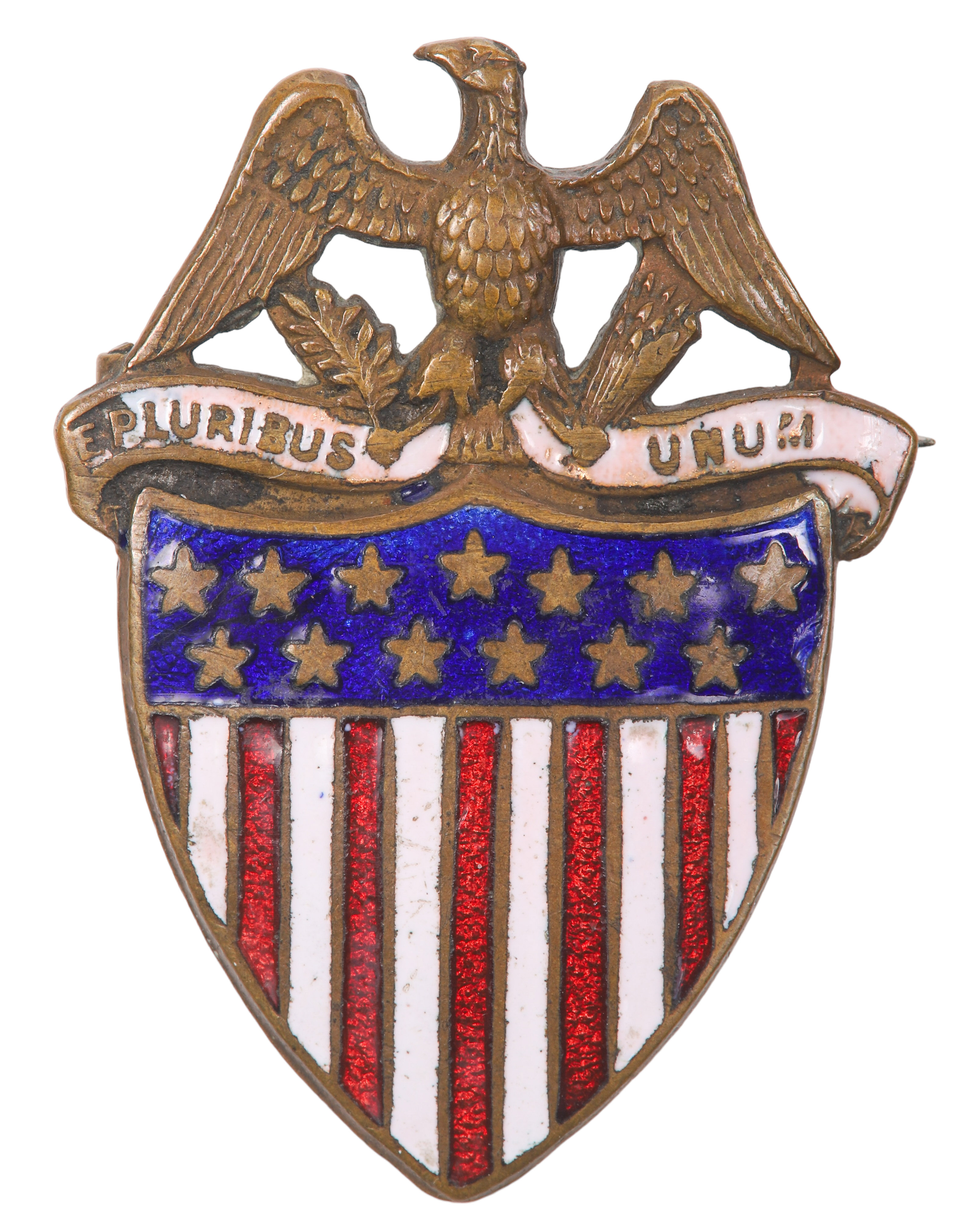 Bronze enameled eagle and shield