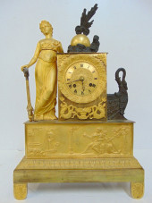 BRONZE FIGURAL CLOCK, GILT PAT