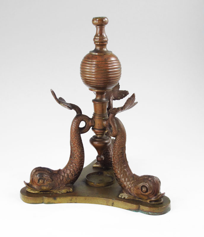BRONZE FIGURAL DOLPHIN LAMP BASE