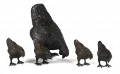 BRONZE FIGURAL GROUP CHICKEN F