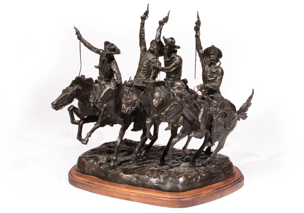 BRONZE FIGURAL GROUP OF "COMING