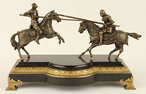 BRONZE FIGURAL GROUP OF JOUSTING