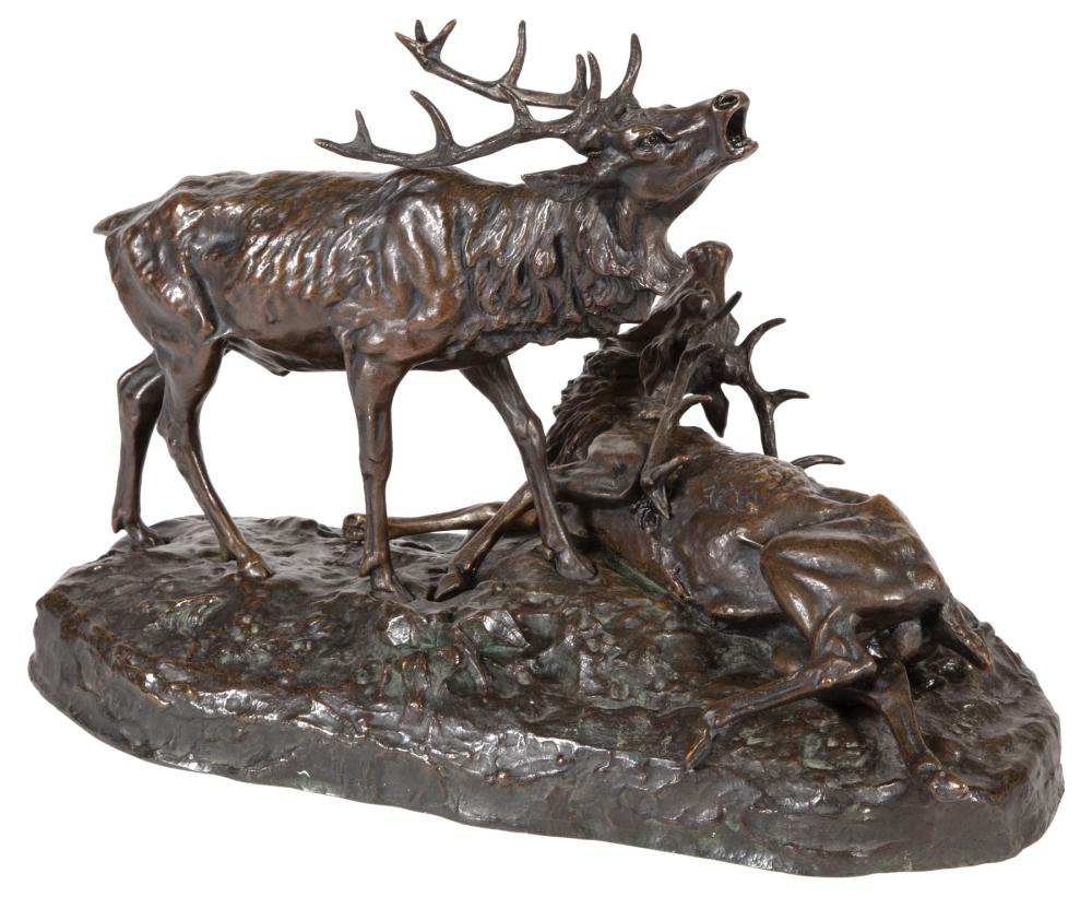 BRONZE FIGURAL GROUP OF "LE CERF