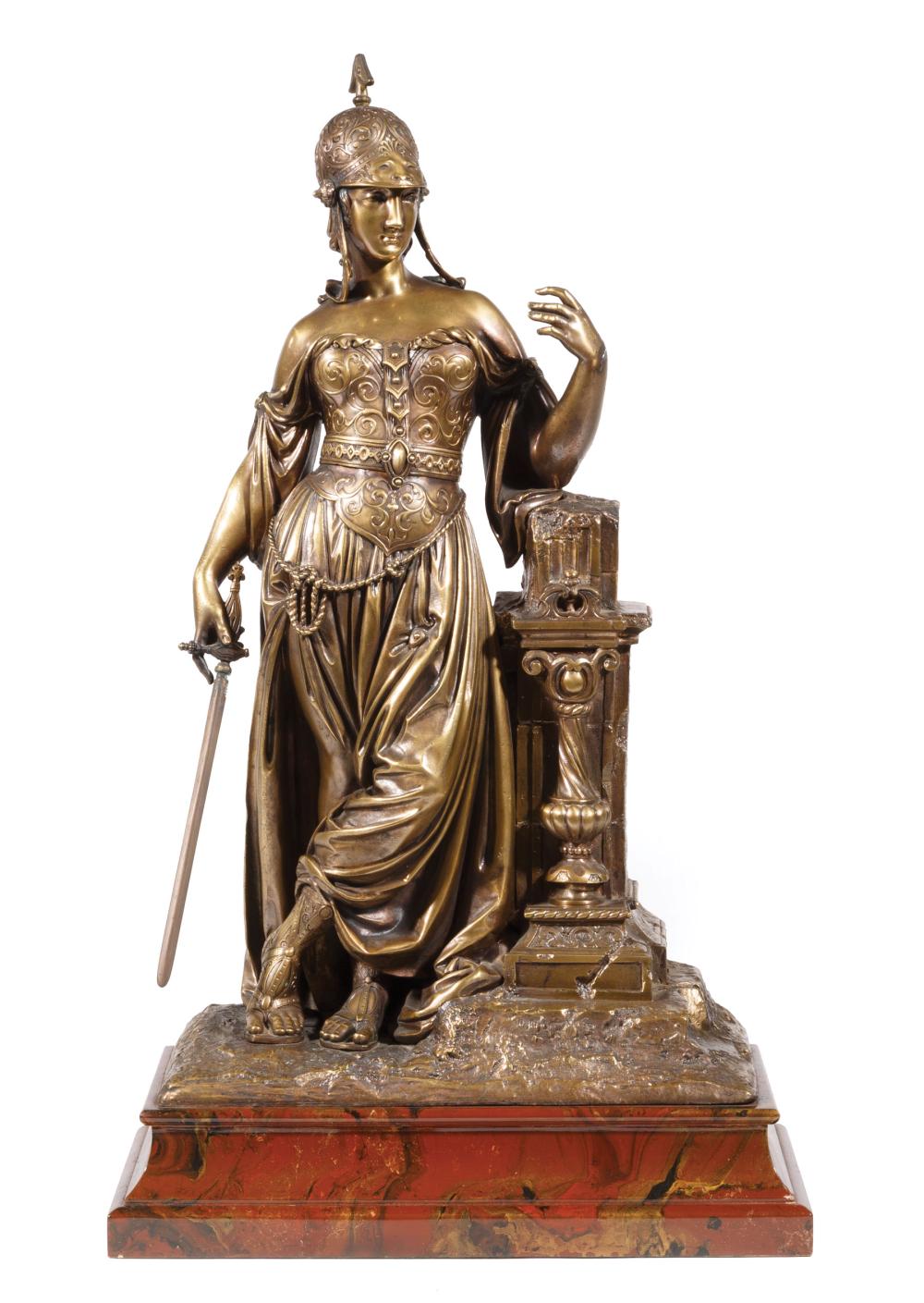 BRONZE FIGURAL OF ATHENA LEANING ON