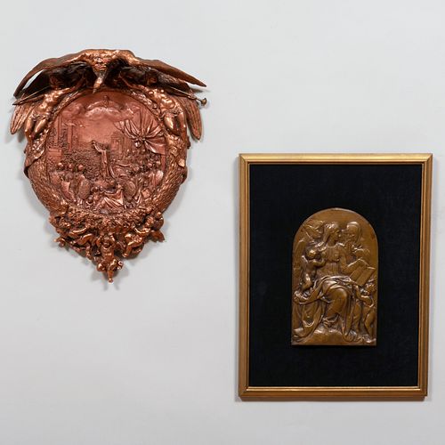 BRONZE FIGURAL PLAQUE OF THE VIRGIN