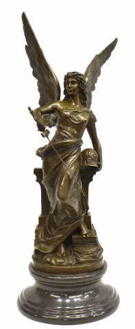 BRONZE FIGURAL SCULPTURE OF WOMAN &