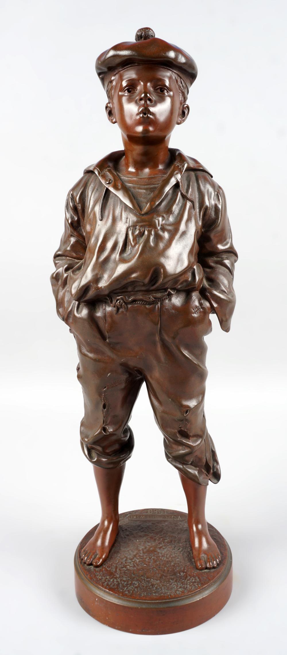 BRONZE FIGURE OF A BOY WHISTLING,
