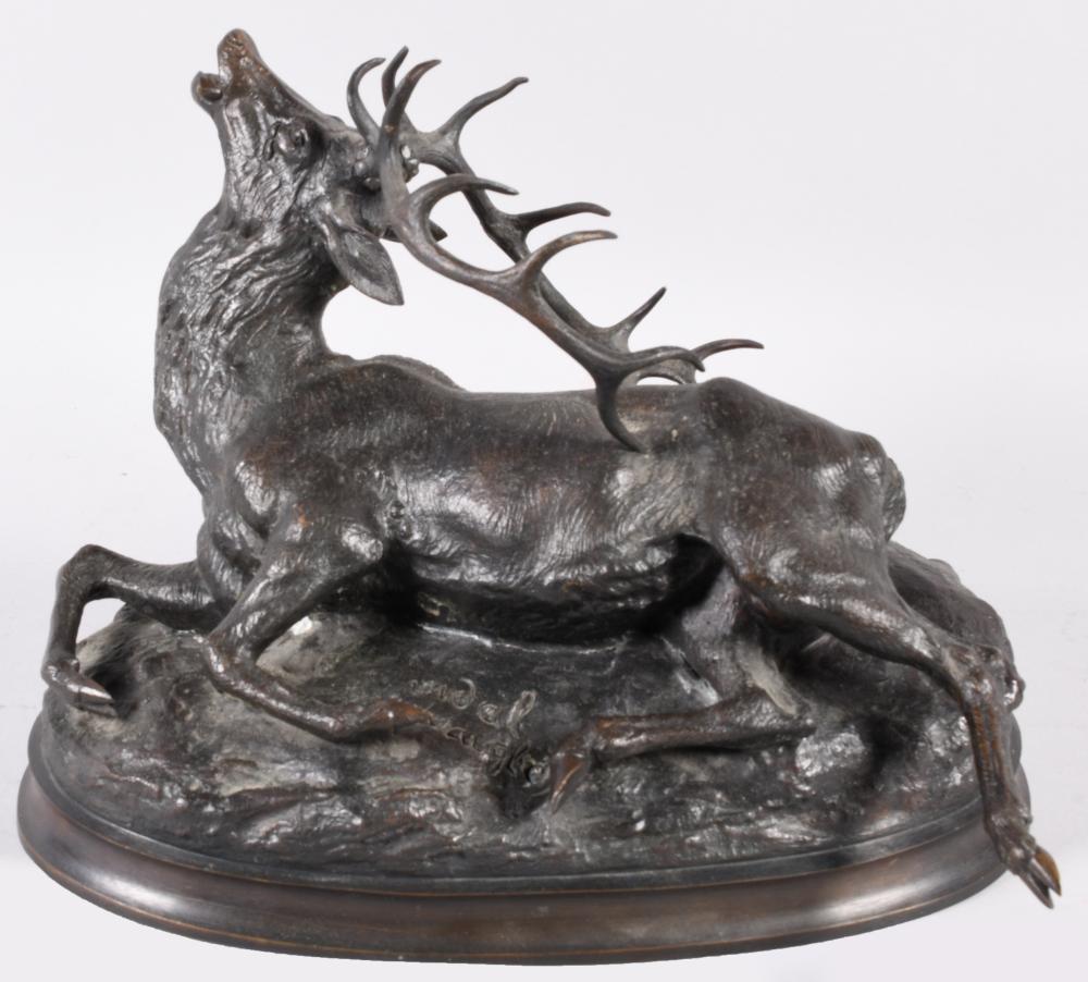 BRONZE FIGURE OF A FALLEN STAG,