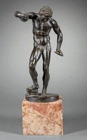 BRONZE FIGURE OF A FAUN PLAYIN