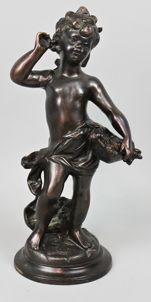 BRONZE FIGURE OF A GIRL HOLDING A