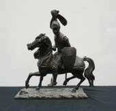 BRONZE FIGURE OF A KNIGHT ON H