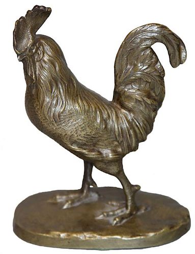 BRONZE FIGURE OF A ROOSTER, 19TH