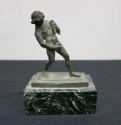 BRONZE FIGURE OF A SATYR HOLDI