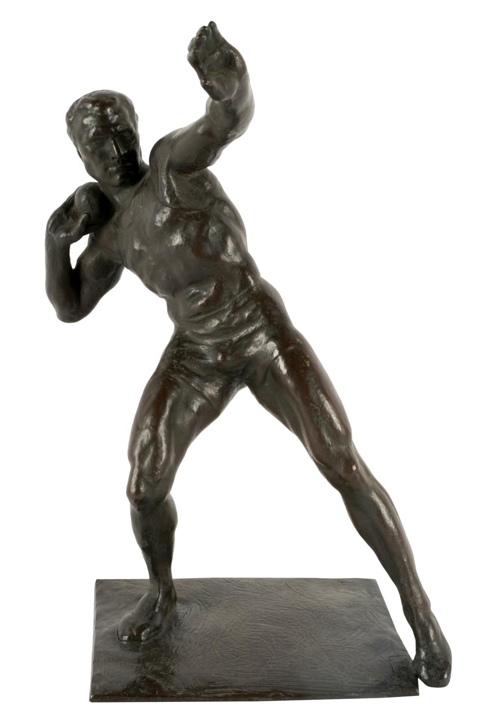 BRONZE FIGURE OF AN ATHLETEsigned